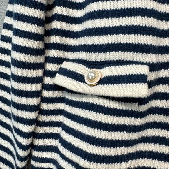 Sioni Navy and Cream Striped Knitted Nautical Casual Jacket Cardigan Size L - Picture 5 of 9